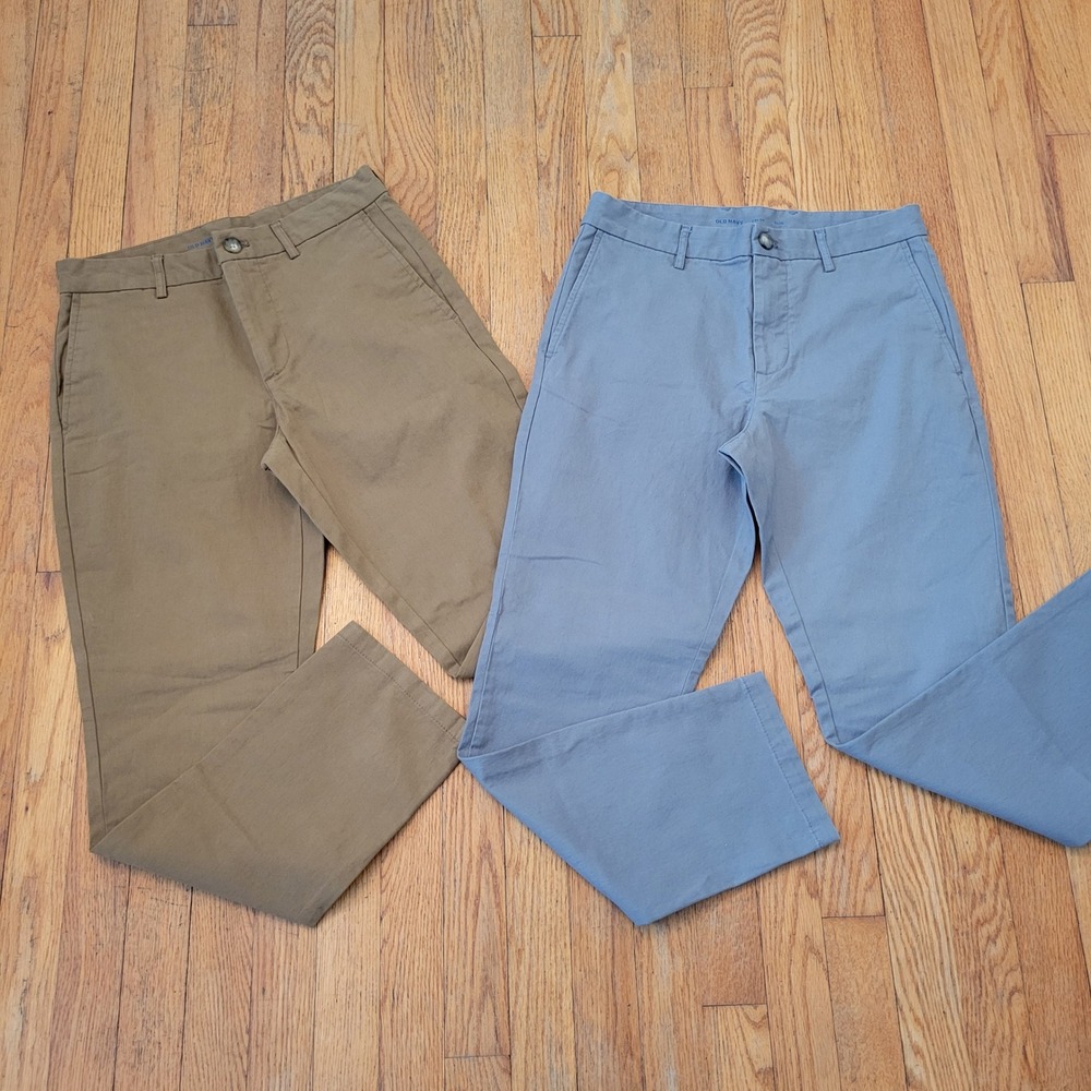 2 Old Navy 29x30 Slim Chino Pants Brown Gray Built In Flex Preppy Academia Twee